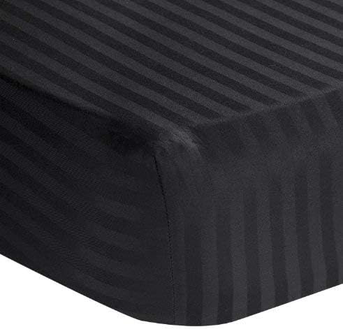 Impression by Home Collection 1 PC Fitted Sheet Only - 600 TC - 100% Egyptian Cotton, Super Soft Long Staple fits mattresses up to 20-22 California Queen (60" X 84") Black Color { Style : Stripe }
