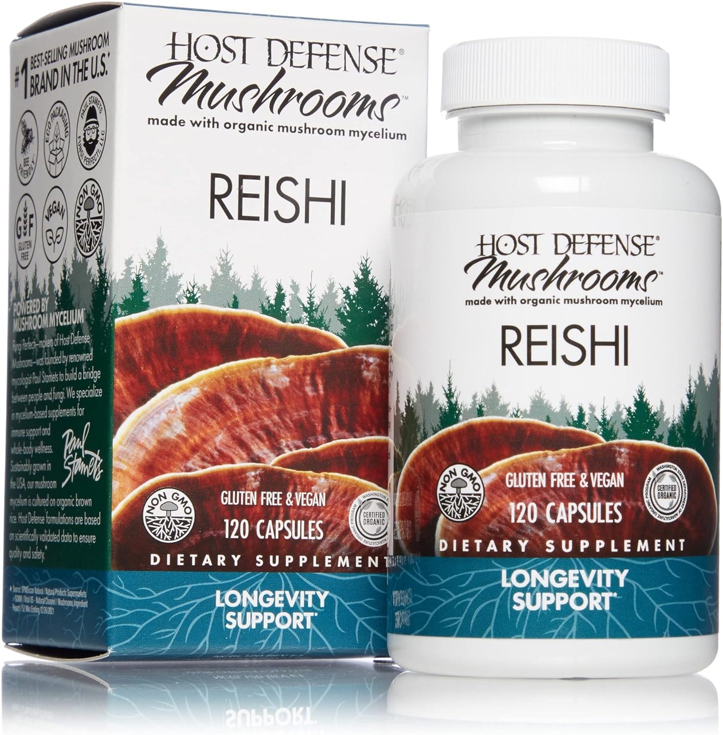 Host Defense, Reishi Capsules, Supports General Wellness and Vitality, Mushroom Supplement, Unflavored, 120 Count (Pack of 1)