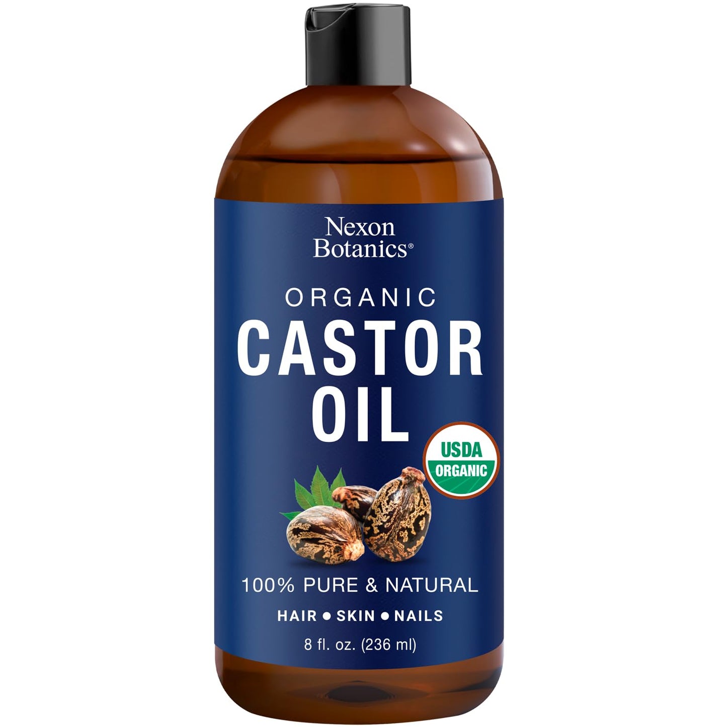 Nexon Botanics Organic Castor Oil 8 fl oz - Castor Oil Organic Cold Pressed Unrefined - Aceite De Ricino Organico - Caster Oil - For Skin Care, Hair Care, Eyelashes, Eyebrows, Body