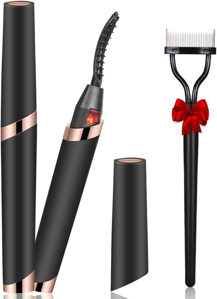 DUST2OASIS Heated Eyelash Curlers, Electric Eyelash Curlers, Rechargeable Lash Curler with Eyelash Comb for Makeup Natural Curling Eye Lashes and 24 Hours Long Lasting - Black 2023 Updated Model