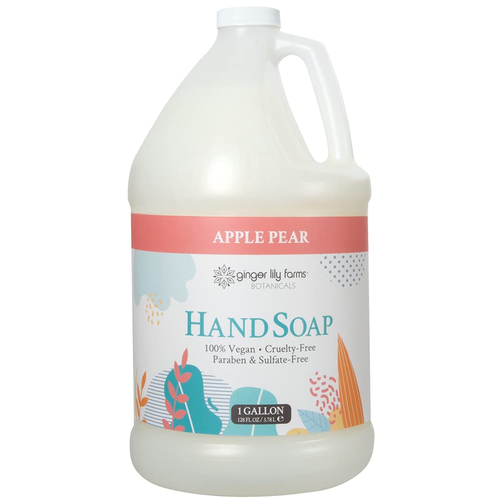 Ginger Lily Farms Botanicals All-Purpose Liquid Hand Soap Refill, 100% Vegan & Cruelty-Free, Apple Pear Scent, 1 Gallon (128 fl. oz.)