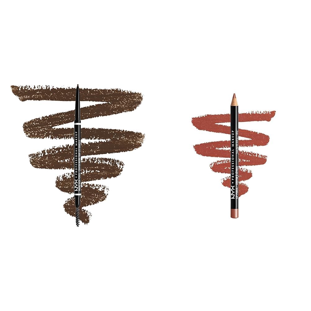 NYX PROFESSIONAL MAKEUP Micro Brow Pencil, Eyebrow Pencil - Brunette & Slim Lip Pencil, Long-Lasting Creamy Lip Liner - Ever