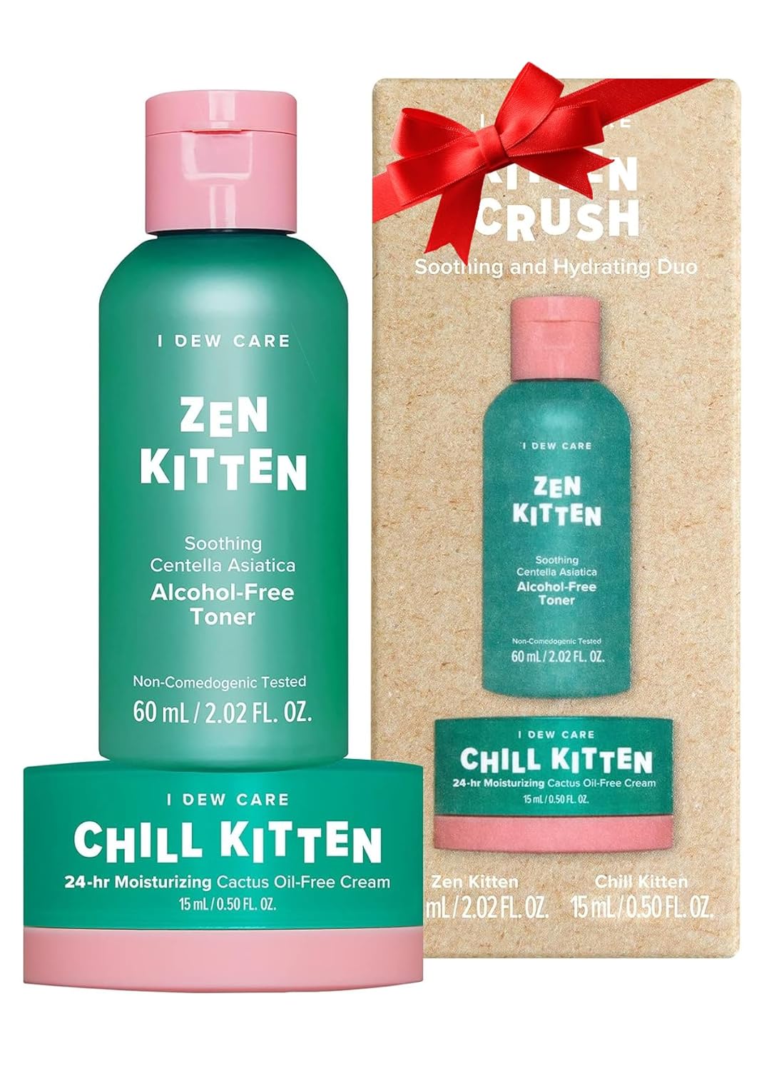 I Dew Care Travel Skincare Set - Kitten Crush | With Centella Asiatica, Prickly Pear, Aloe Vera, Heartleaf Extract, Hydrating, Facial Toner, and Moisturizer for Blemished Skin, Gift, Gift Set, Spa Day