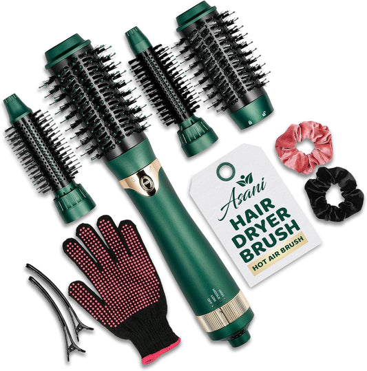 Professional Hot Air Brush for Women, Multipurpose Beauty Hair Dryer Brush for Curling or Straightening, Hair Volumizer, Blow Dryer Brush with Interchangeable Brushing Heads for All Hair Types