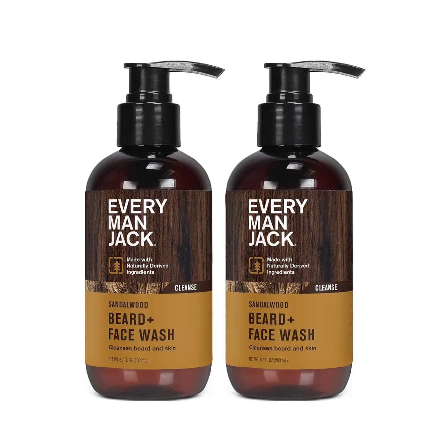 Every Man Jack Beard and Face Wash, Sandalwood Fragance, 6.7 FL OZ / 200mL (Pack of 2)