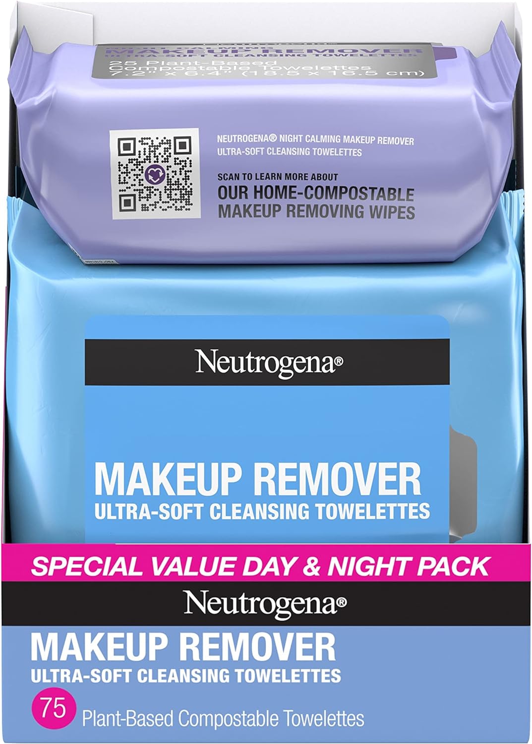 Neutrogena Makeup Remover Cleansing Face Wipes, Daily Cleansing Facial Towelettes to Remove Waterproof Makeup and Mascara, Alcohol-Free, Value Twin Pack, 25 Count, 2 Pack
