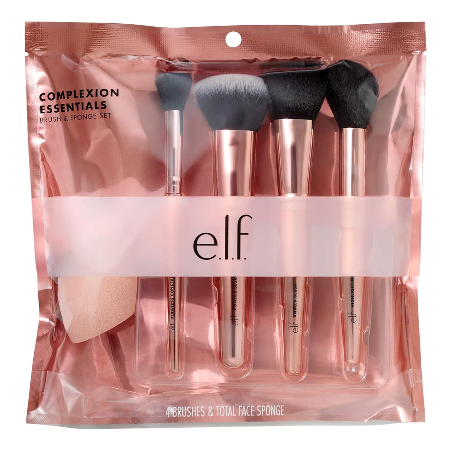 e.l.f. Cosmetics Complexion Essentials Brush & Sponge Set, Concealer, Powder, Blush & Highlighter Brushes & Total Face Sponge For A Perfect Complexion