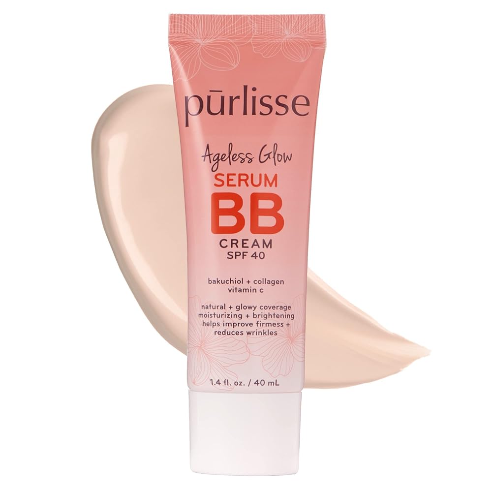 purlisse Ageless Glow Serum BB Cream SPF 40 : Clean & Cruelty-Free, Full & Flawless Coverage, Hydrates with Collagen | Fair 1.4oz