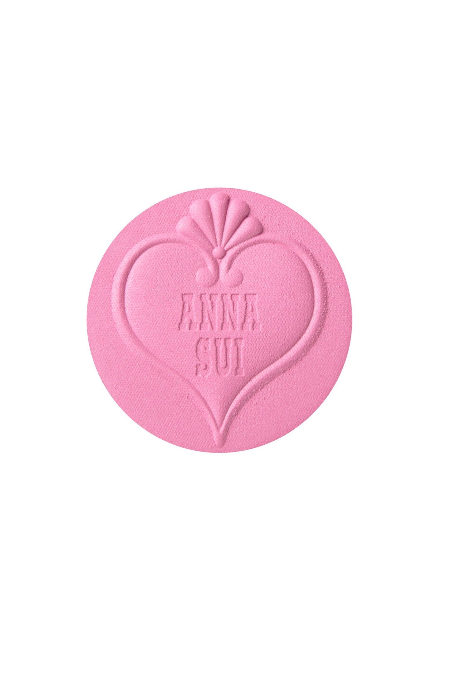 302 - Cool Pink Sui Black round, engraved hart, seashell on top, Anna Sui branding inside