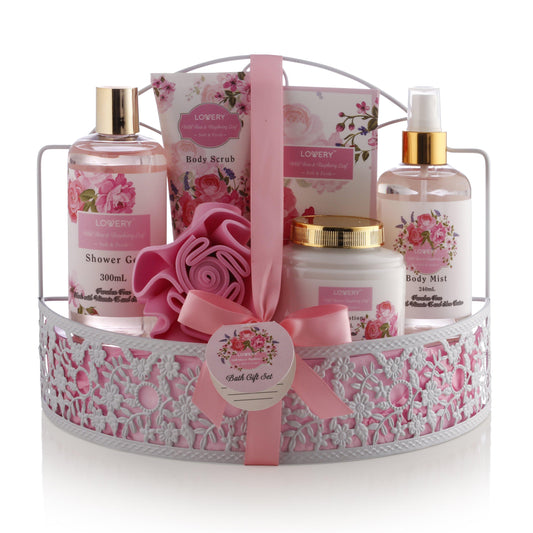 Raspberry Leaf & Wild Rose Bath Gift Set - 8Pc Body Care Kit