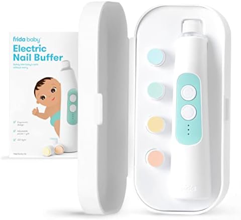 Frida Baby Electric Nail Buffer | Safe + Easy Baby Nail File, Baby Nail Clippers + Nail Trimmer Kit for Newborn, Toddler, or Children's Fingernails/Toenails, 4 Buffer Pads, LED Light, Storage Case
