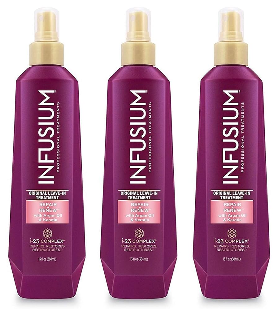 Infusium Professional Treatments - Original Leave-In Treatment - Repair & Renew With Argan Oil & Keratin - Net Wt. 13 FL OZ (384 mL) Per Bottle - Pack of 3 Bottles