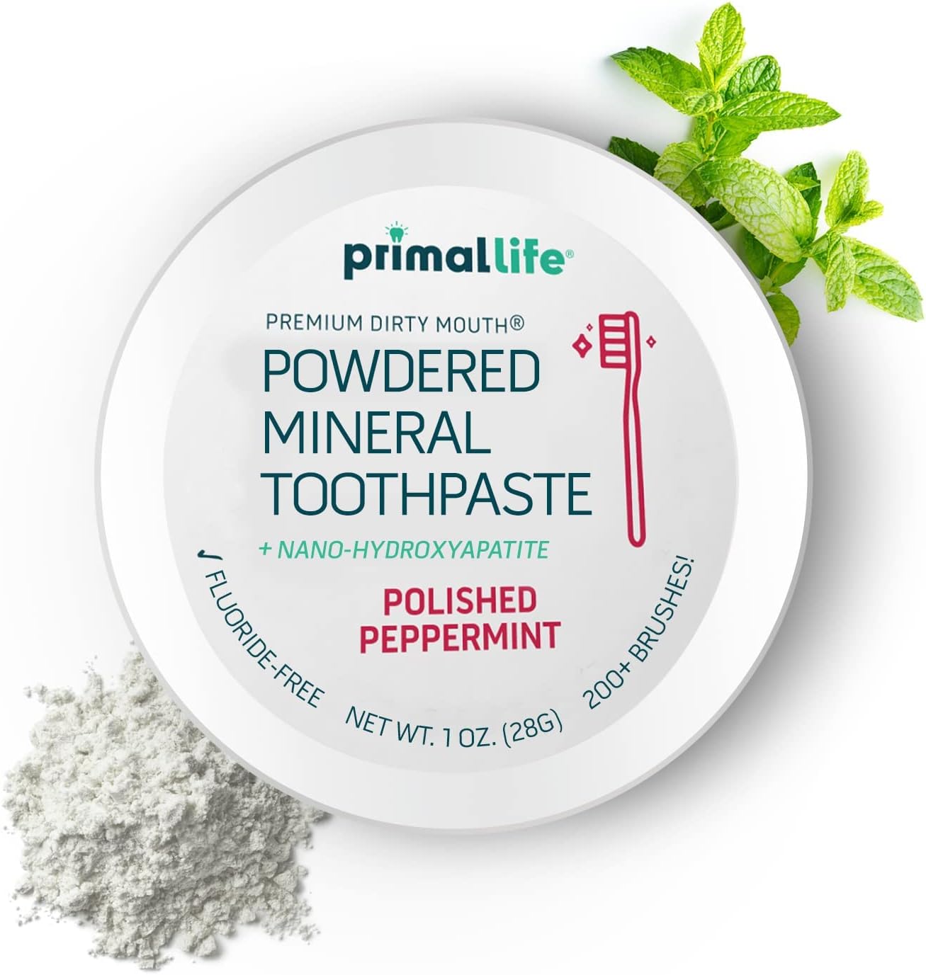 Primal Life Organics - Dirty Mouth Toothpowder, Tooth Cleaning Powder, Flavored Essential Oils with Natural Kaolin & Bentonite Clay, Good for 200+ Brushings, Paleo, Organic, Vegan (Peppermint, 1 oz)