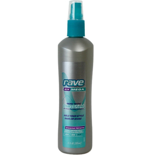 Rave 4X Mega Hairspray with Clima Shield, Unscented 11 oz (Pack of 3)