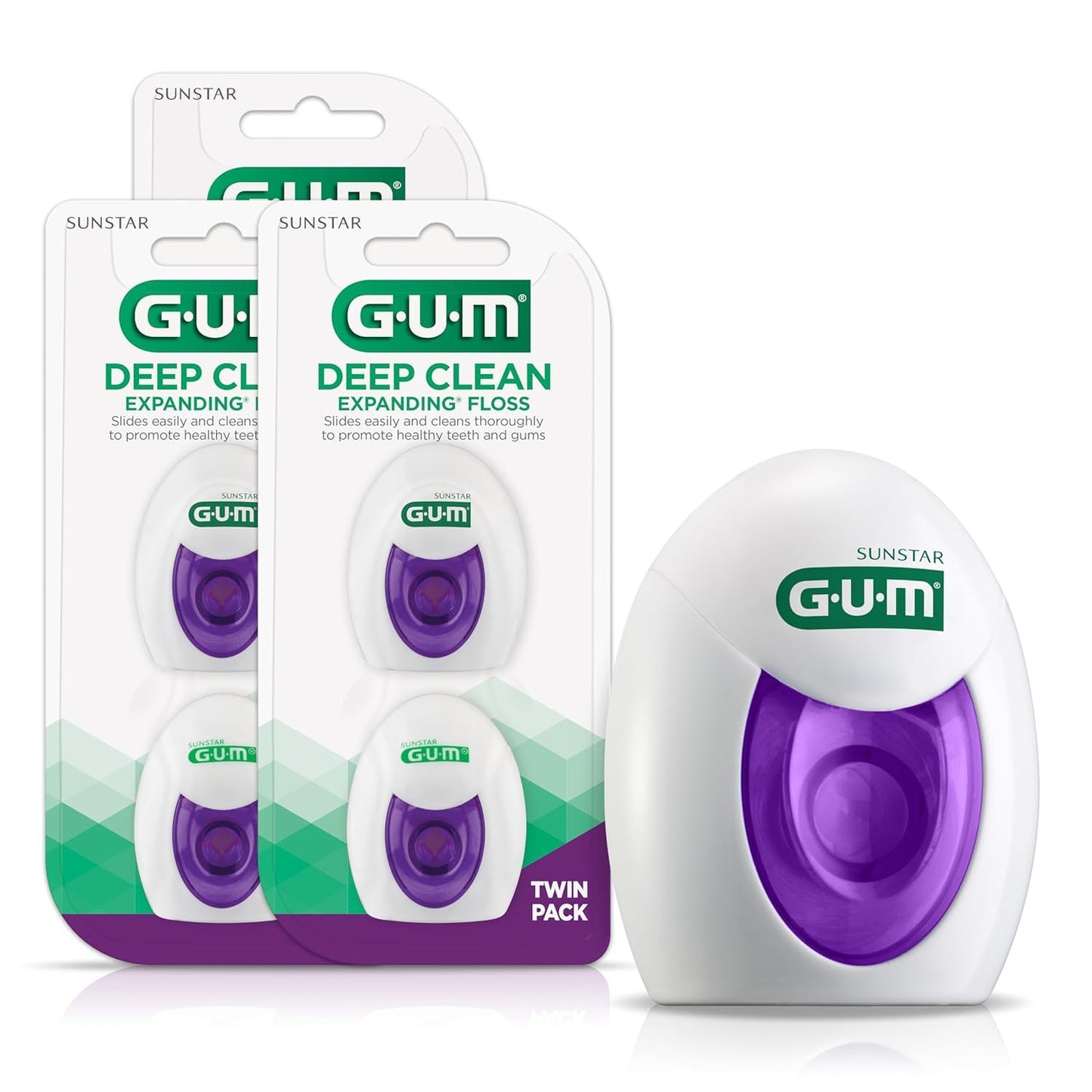 GUM Deep Clean Expanding Dental Floss - Waxed Woven Floss - Effective Plaque Removal for Tight Teeth - Unflavored, 2ct (3pk)