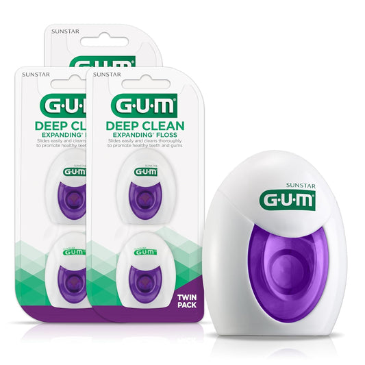 GUM Deep Clean Expanding Dental Floss - Waxed Woven Floss - Effective Plaque Removal for Tight Teeth - Unflavored, 2ct (3pk)