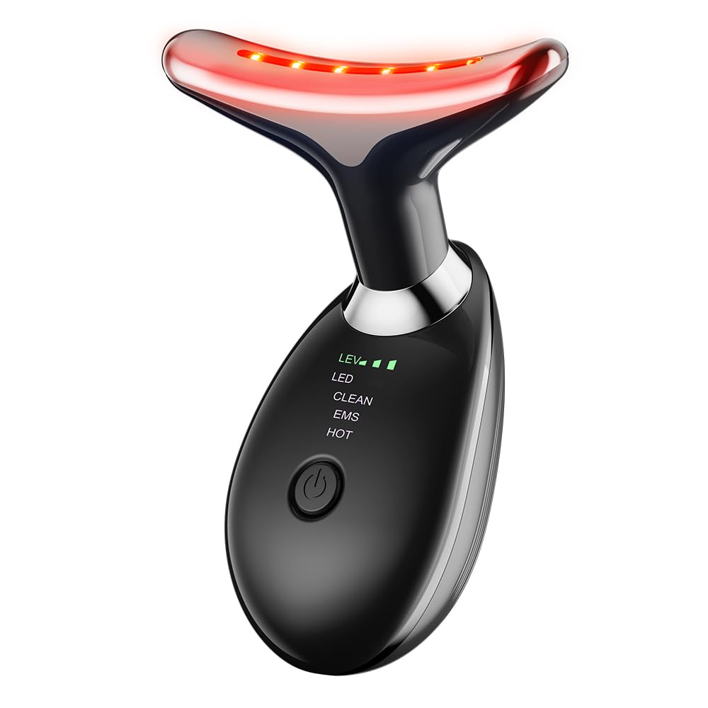 Firming Wrinkle Removal Device for Neck Face, Double Chin Vibration Facial Massager with Three Uses LED Heat Modes for Skin Care Tightens and Lifts _Black_