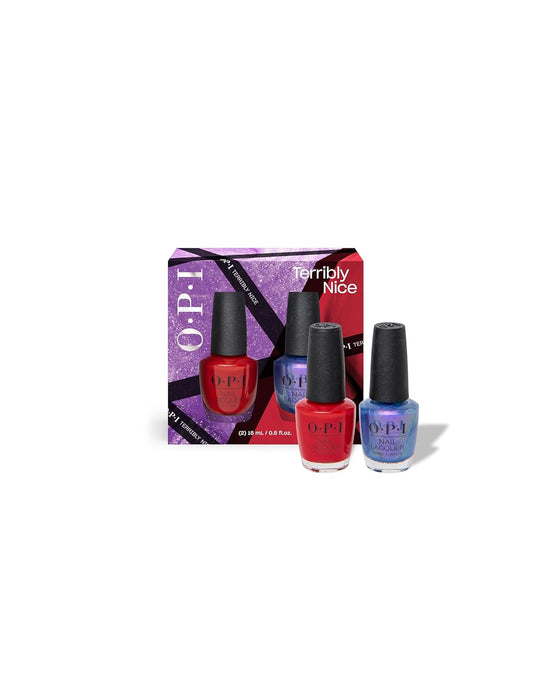OPI Nail Lacquer, Naughty N' Nice Duo Gift Set, Rebel With A Clause & Shaking My Sugarplums, Up to 7 Days of Wear, Chip Resistant & Fast Drying, Holiday 2023 Collections, Terribly Nice, (2x .5 fl oz)