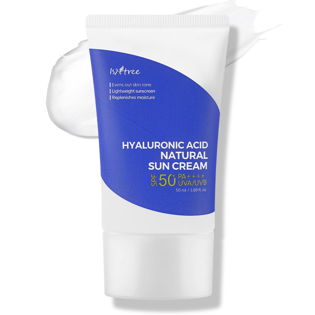 ISNTREE Hyaluronic Acid Natural Suncream SPF50 PA++++ 50ml 1.69 fl.oz | Evens out skin tone | Lightweight sunscreen | Replenishes moisture