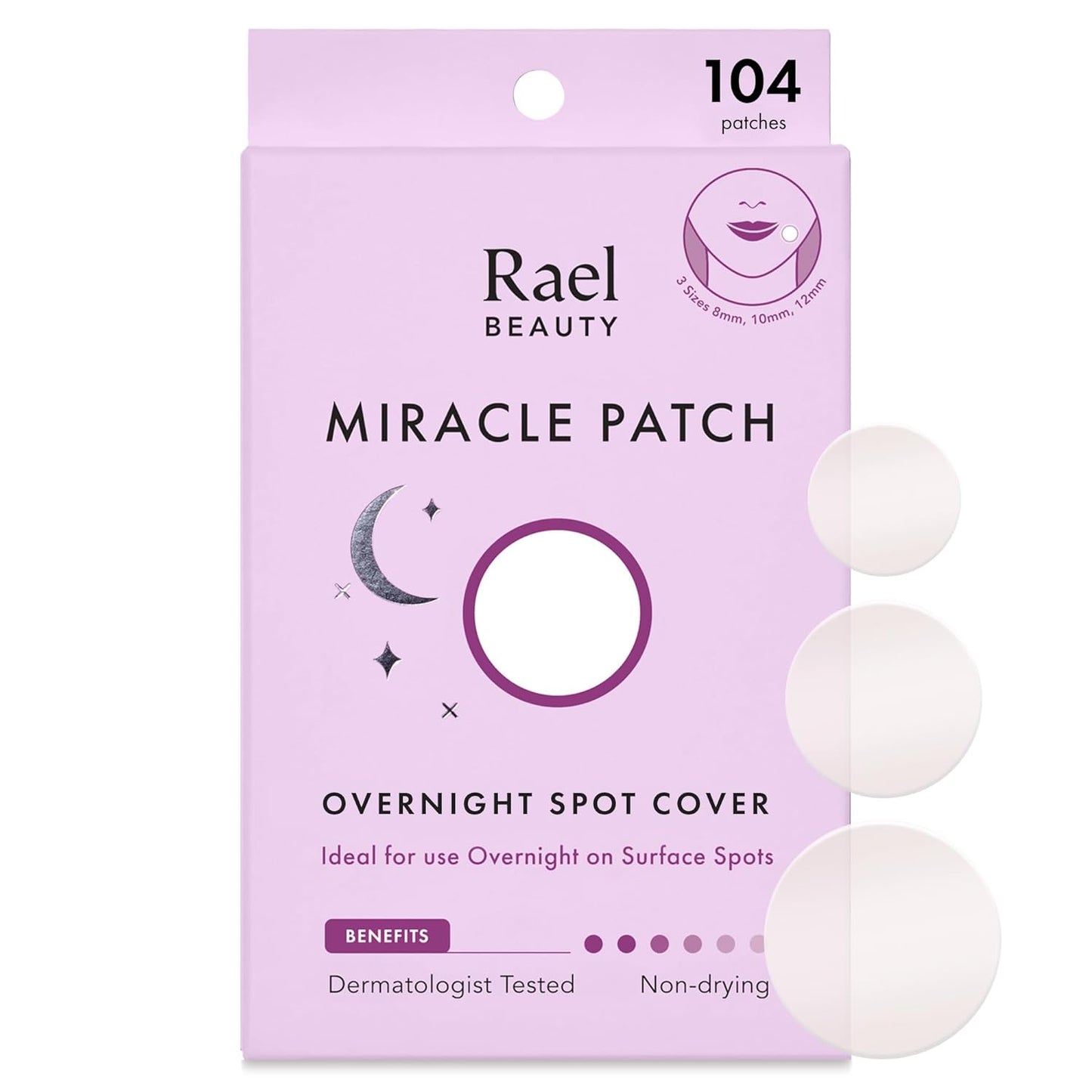 Rael Acne Patch - Hydrocolloid, Overnight Blemish Cover, Vegan, 3 Sizes, 104 Count