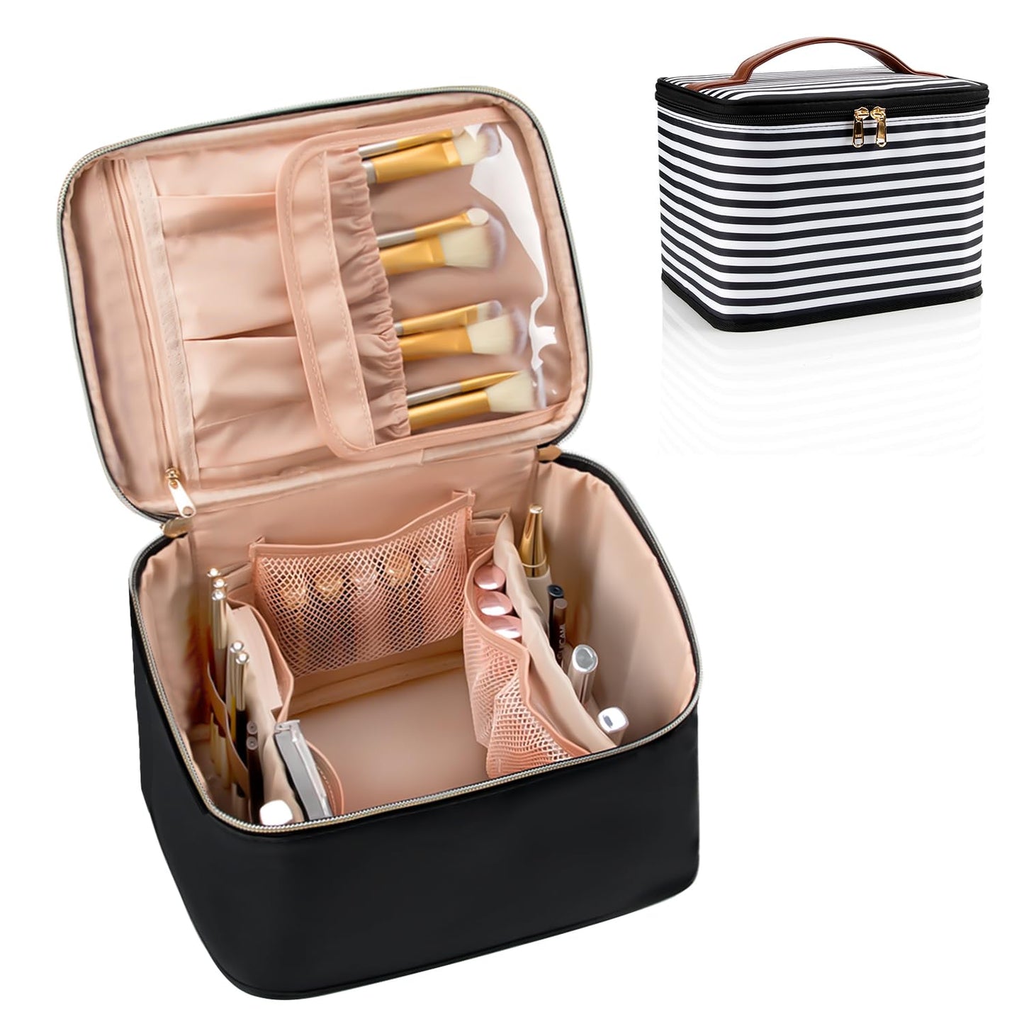 OCHEAL Large Travel Makeup Bag Organizer with Dividers - Black