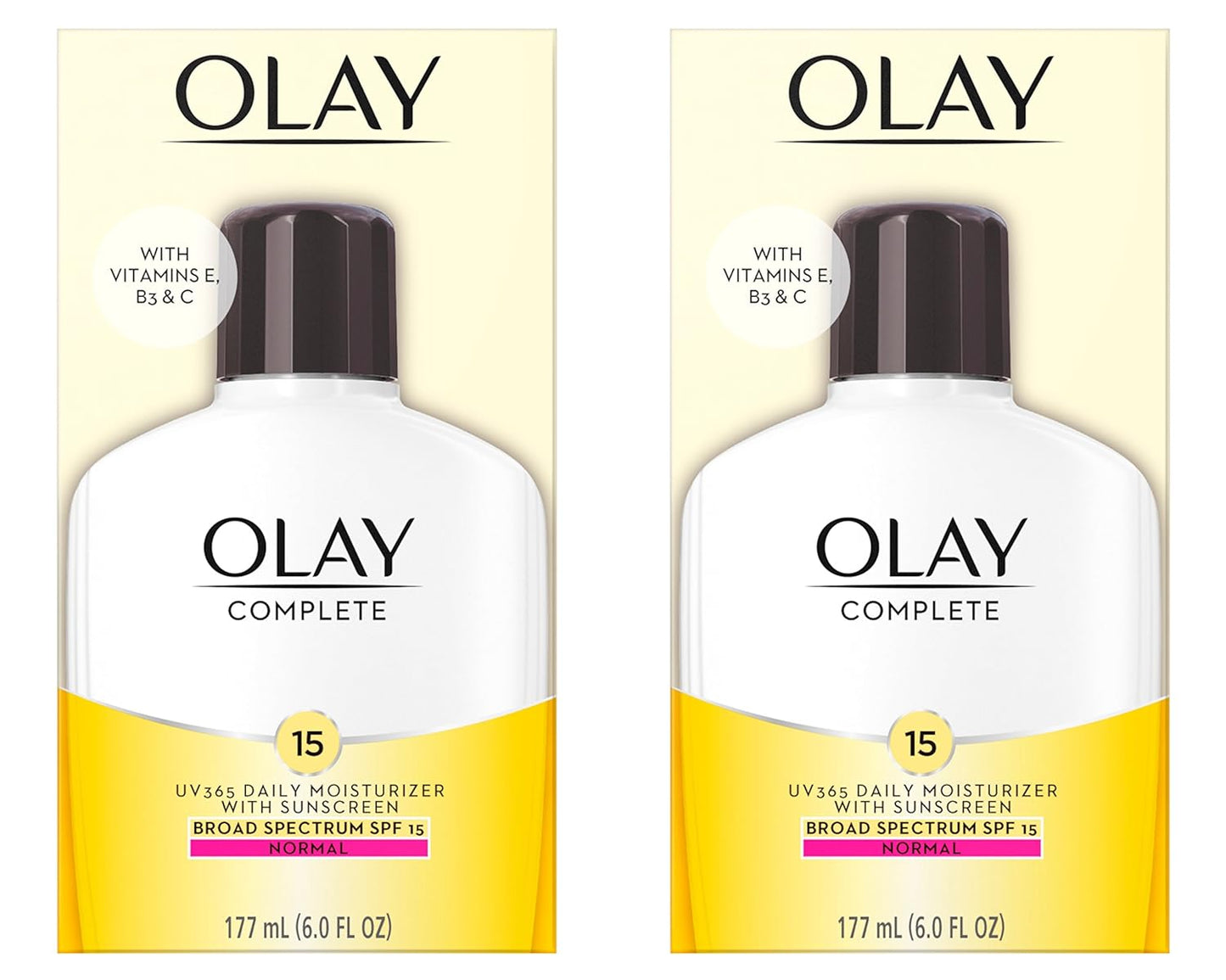 Olay Face Moisturizer Complete Lotion All Day Daily Facial Moisturizing Lotion SPF 15 for Normal Skin and Hydration, Oil-Free Non-Greasy, 6 Fl Oz (Pack of 2)