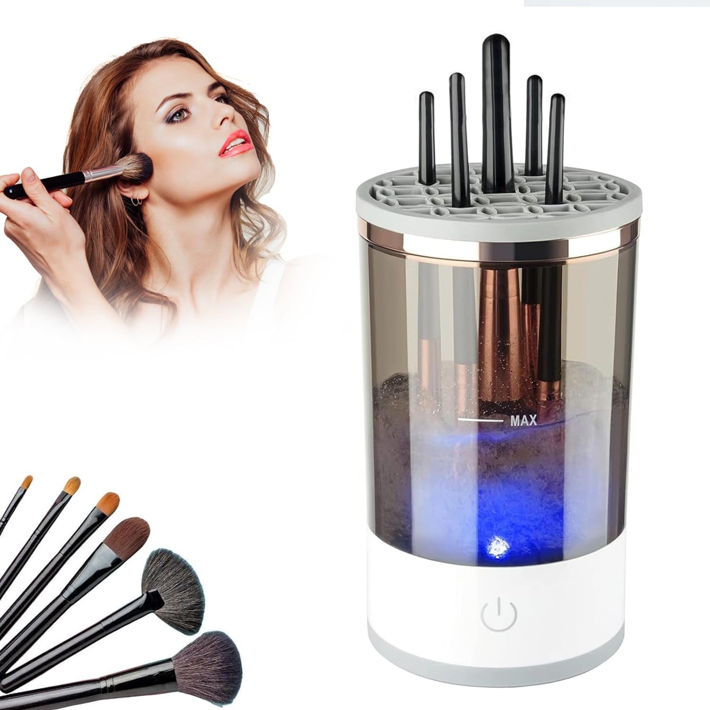 Electric Makeup Brush Cleaner, 2024 New Illumi Brush Blender, Brushly Pro Cosmetic Brush Cleaner, Brushy Makeup Brush Cleaner, Valentine's Day Gift, Automatic Spinning Makeup Brush Cleaner -Black(1PC)