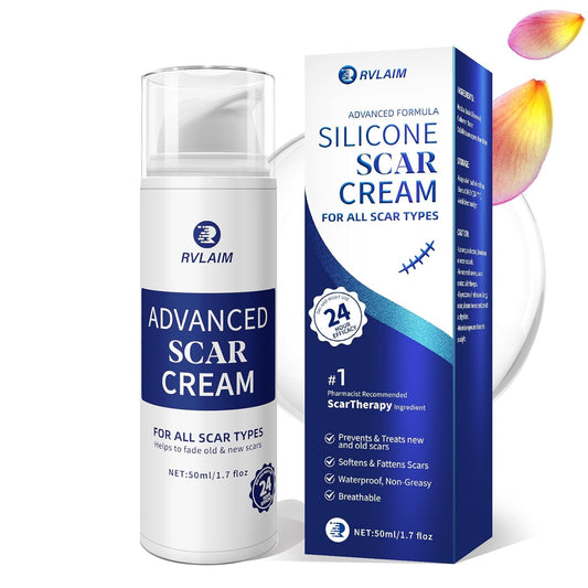 Rvlaim Scar Cream Gel, Advanced Silicone Scar Gel, Professional Scar Away Removal Cream for Surgical Scars, Stretch Mark, Keloid Bump, C-Section, Burn, Acne, Old and New Scars 1.7 oz(50g)