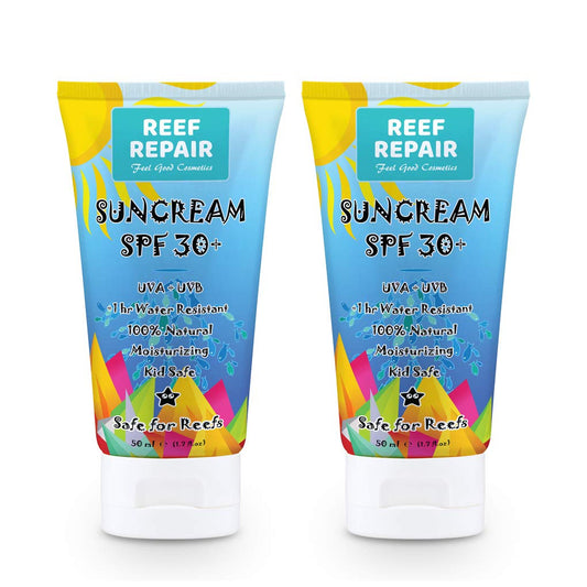 Reef Safe Sunscreen SPF 30+ (2 Pack) - All Natural, Travel Size, Water Resistant, Moisturizing, Biodegradable, Broad Spectrum UVA/UVB, Coral Friendly Mineral Suncream from Reef Repair (2 x 1.7 fl.Oz)