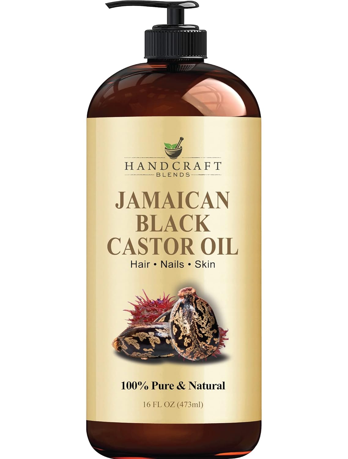 Handcraft Blends Jamaican Black Castor Oil for Hair Growth, Eyelashes and Eyebrows - 100% Pure and Natural Carrier & Body Oil - Use As Aromatherapy Carrier Oil, Moisturizing Massage Oil - 16 fl. oz