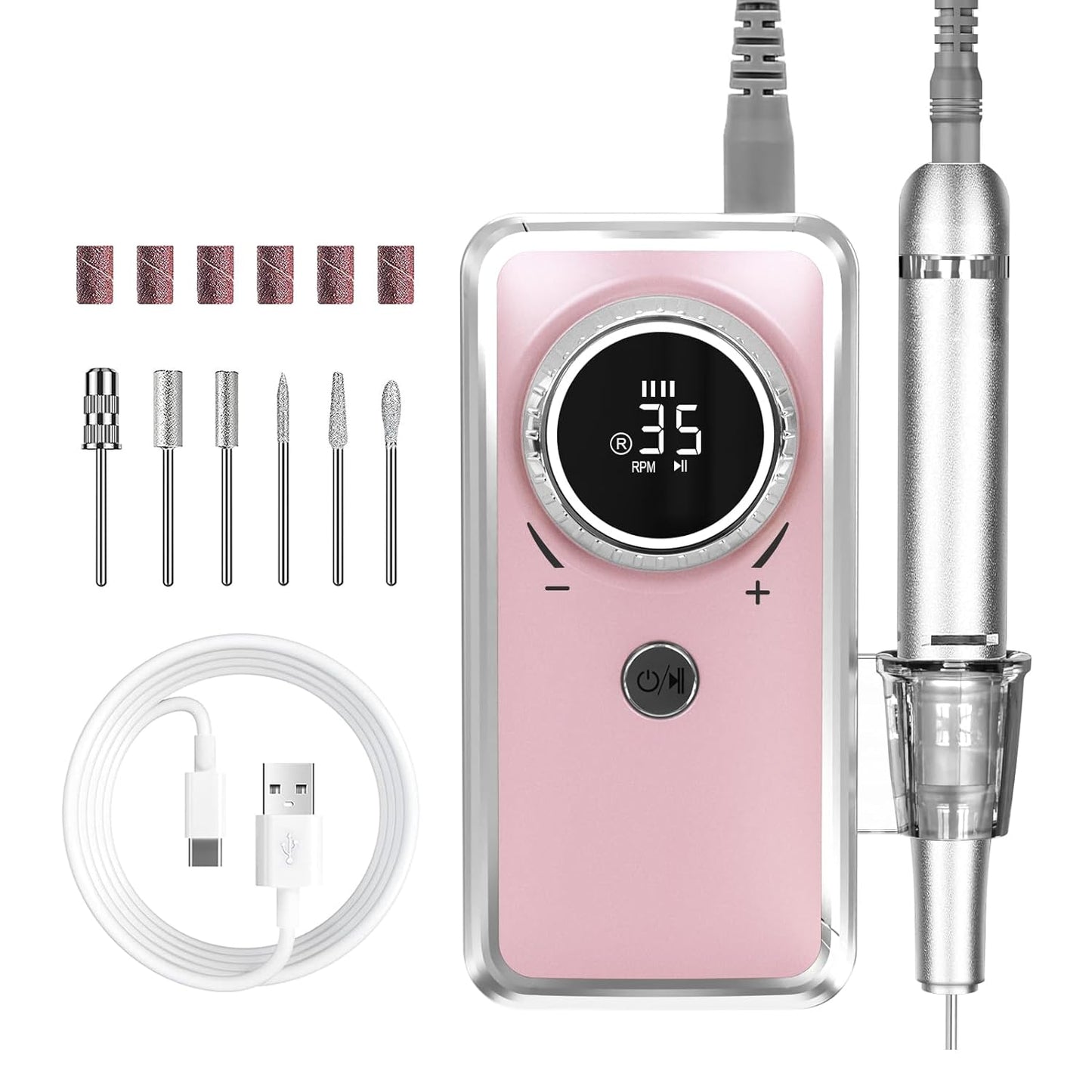 ISBESTON Electric Nail Drill-35000RPM Portable Acrylic Gel Polish Remover Nail Drill Machine with 6 Nail Bits, Professional Manicure Pedicure Polishing Tools for Home Salon, Pink