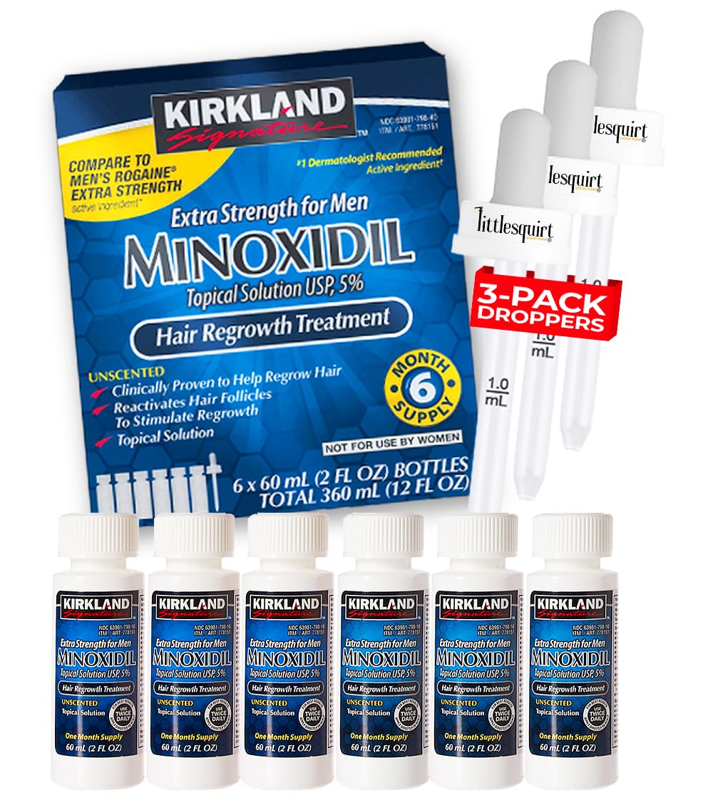 Hair Regrowth Treatment 5% Extra Strength for Men, 2 fl oz (6-Month Supply with 3 Droppers)