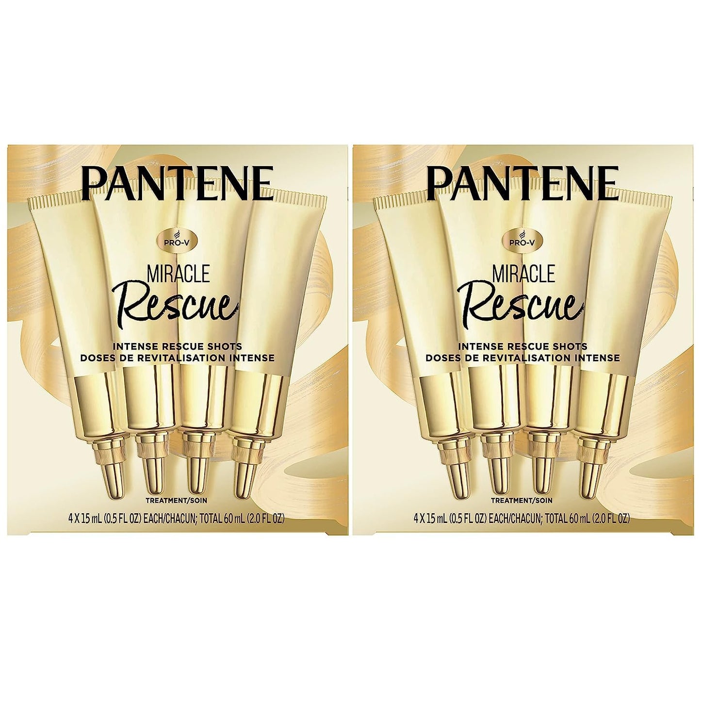 Pantene Hair Mask Miracle Rescue Shots, Intensive Repair Treatment for Damaged Hair, 4 count 0.5 oz Each, Twin Pack