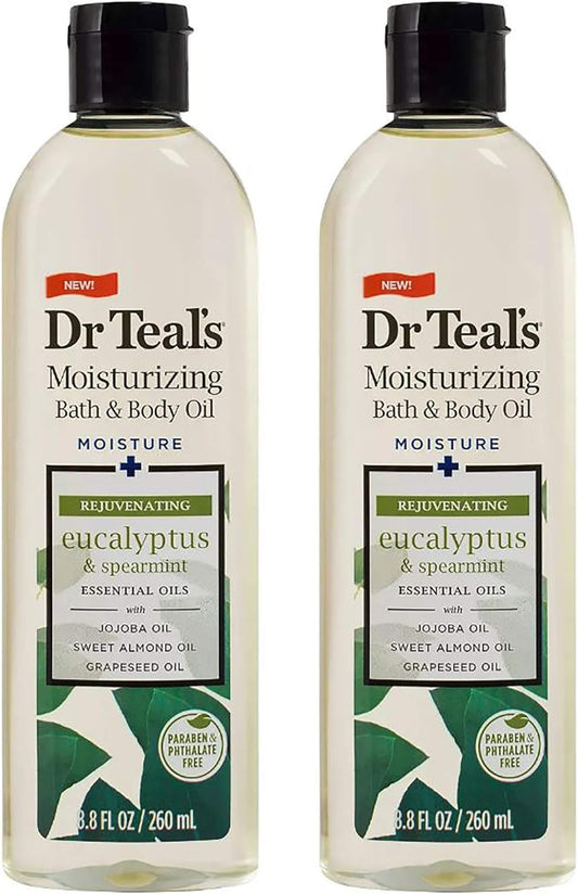 Dr. Teals Bath & Body Oil Gift Set (2 Pack, 8.8oz Ea.) - Rejuvenating Eucalyptus & Spearmint Blended with Pure Epsom Salt - Essential Oils Hydrate Skin & Alleviates Daily Stress at Home