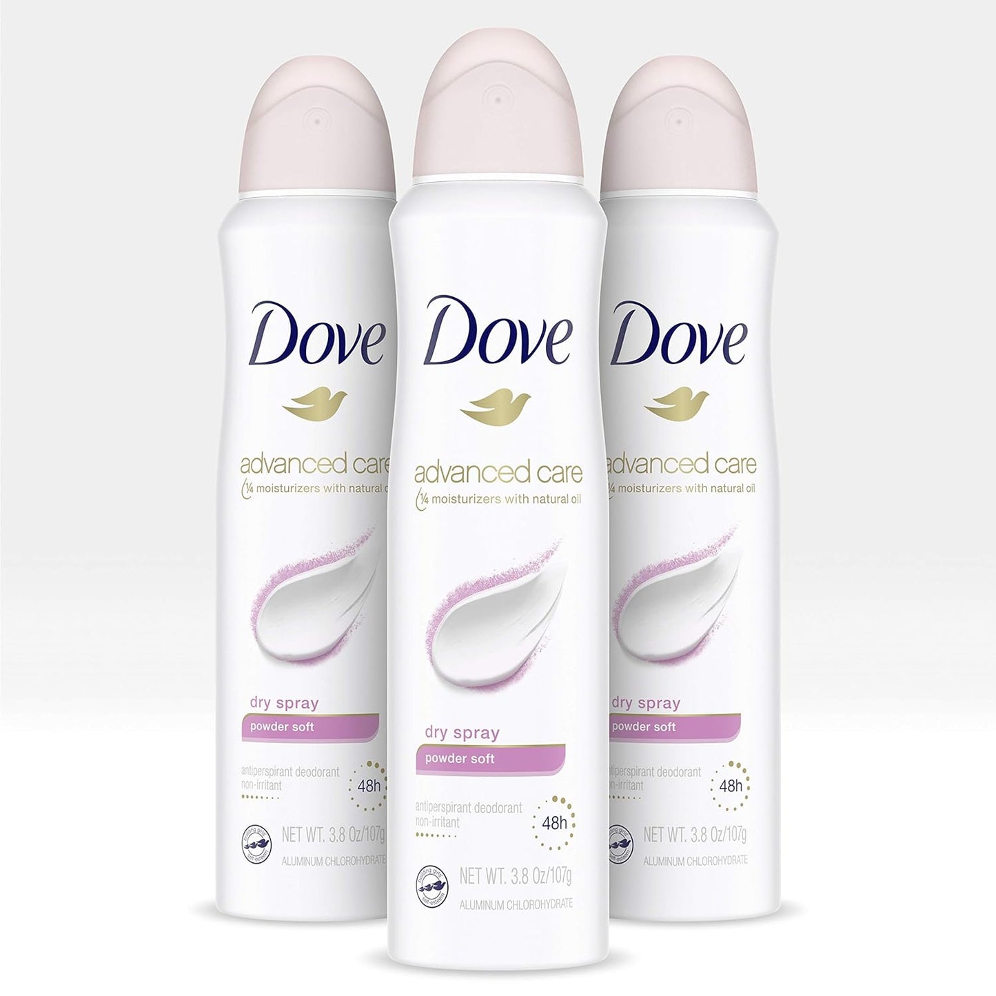 Dove Advanced Care Dry Spray Antiperspirant Deodorant for Women, Powder Soft, for 48 Hour Protection And Soft And Comfortable Underarms, 3.8 Ounce (Pack of 3)