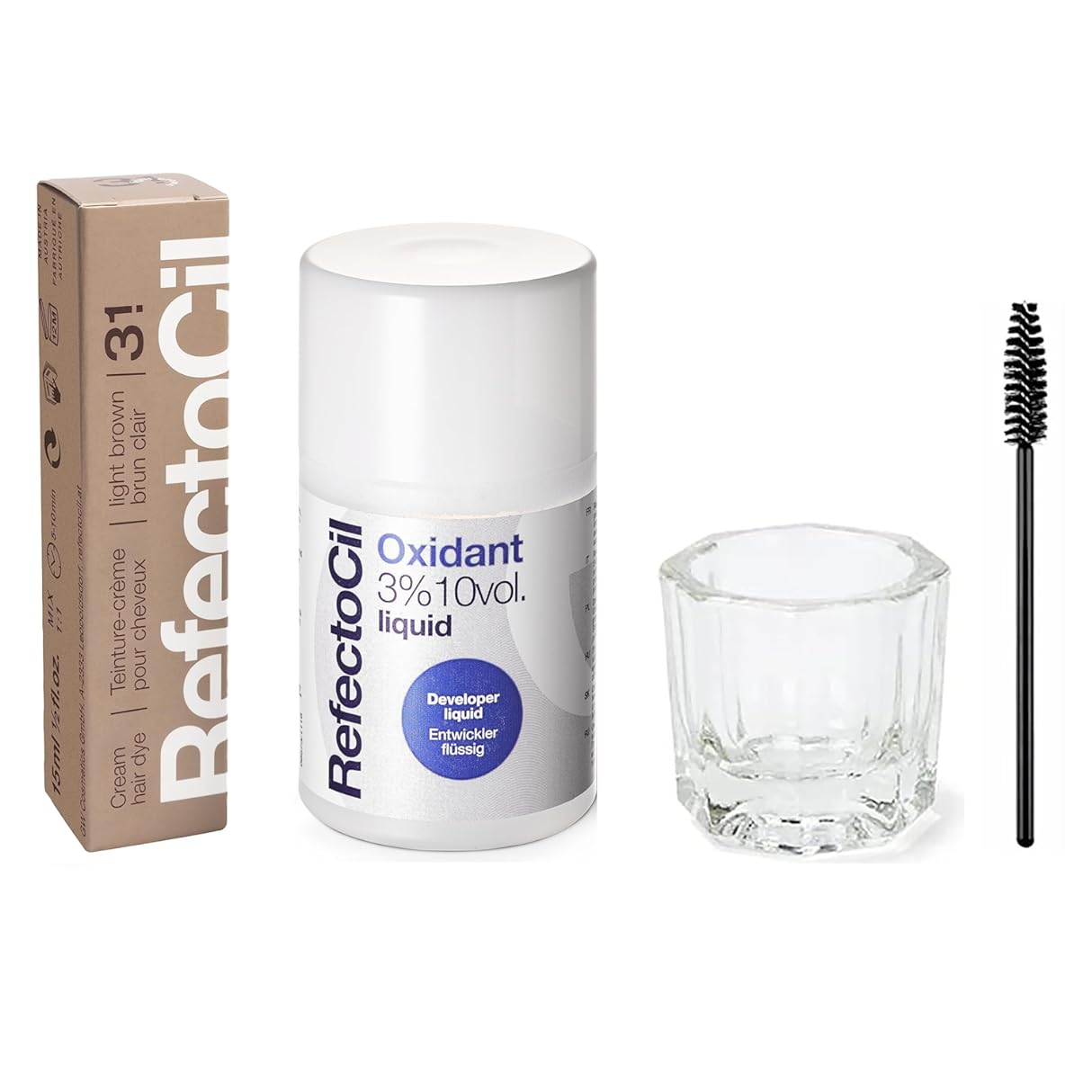RefectoCil Hair Tinting Kit Includes Cream Hair Dye + Liquid Oxidant 3% + Mixing Brush & Mixing Dish