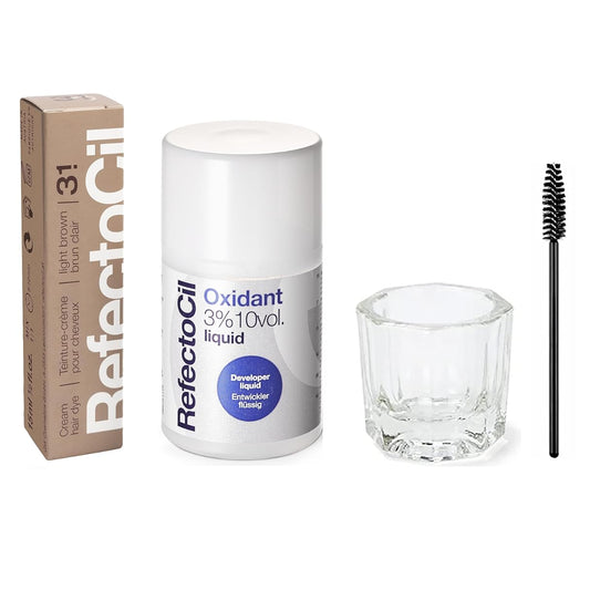 RefectoCil Hair Tinting Kit Includes Cream Hair Dye + Liquid Oxidant 3% + Mixing Brush & Mixing Dish