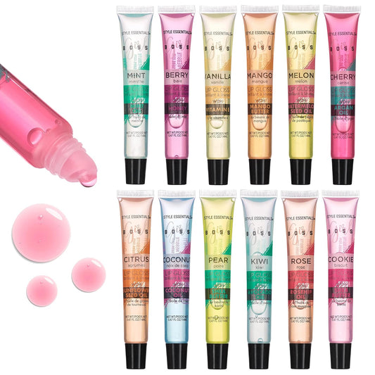 EXPRESSIONS 12pc Lip Gloss Lip Oil Collection Ð Lip Gloss Tubes with Essential Oils, Moisturizing, Hydrating Lip Glosses, Lip Glow Oil, Hydrating Lip Balm