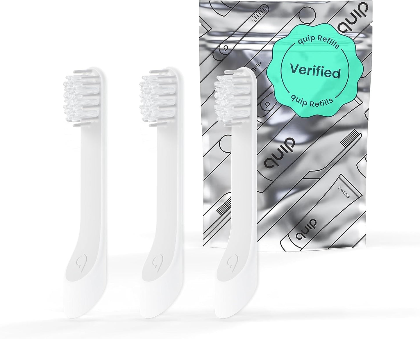 quip Verified Toothbrush Replacement Heads 3 Pack - Kids or Adults - Small Brush Head Refills for quip Electric Toothbruses - Soft Bristles, Compact & Flexible - Last 3 Months Each