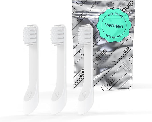 quip Verified Toothbrush Replacement Heads 3 Pack - Kids or Adults - Small Brush Head Refills for quip Electric Toothbruses - Soft Bristles, Compact & Flexible - Last 3 Months Each