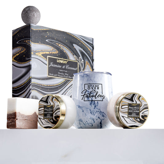Coconut Jasmine Marble Spa Kit - 8Pc Wine Tumbler Gift Set