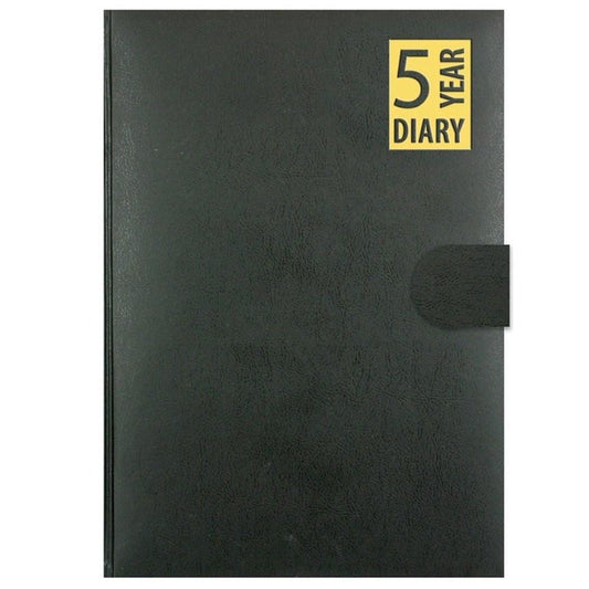 A5 5 Year Black Leather Bound Diary