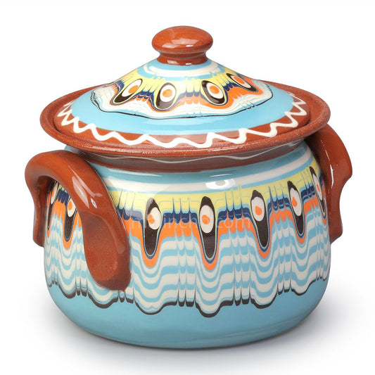 Handmade Cooking Clay Pot - Blue | Traditional Mediterranean Pottery