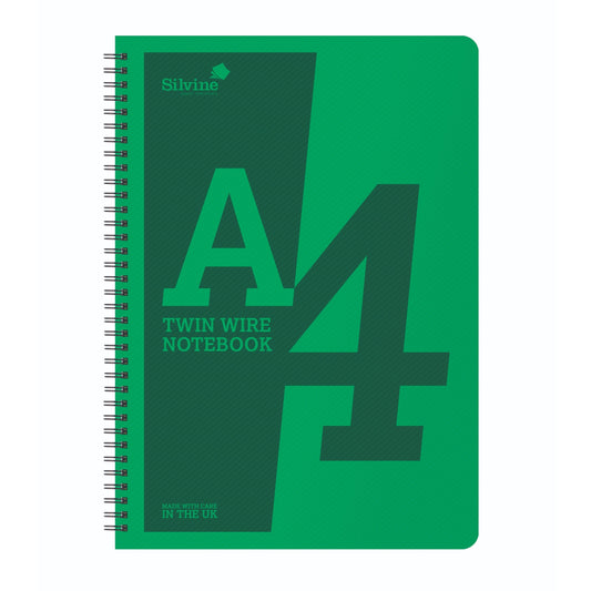 A4 Twin Wirebound Green Plastic Front Notebook 160 Pages